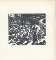 Frans Masereel (1889-1972): Vonulás. Fametszet, papír, jelzett a dúcon, 11x13 cm