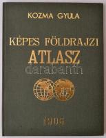 Kozma Gyula: Képes földrajzi atlasz. [Bp.], 1906, s. n. Későbbi vászonkötésben, címlapja hiányzik, kissé megviselt, erősen restaurált lapokkal.