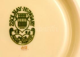 Zsolnay rózsa mintás mokkás csésze és alj párban ( 2db), kézzel festett, jelzett, hibátlan, eredeti ...