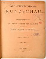 1886 Ludwig Eisenlohr-Car Weigle (szerk.): Architektonische Rundschau (Építészeti Szemle) 2. évfolyam, (nem teljes, hiányos!). Stuttgart, 1886, J. Engelhorn. Korabeli félbőr kötés. Számos fekete-fehér szövegközti és egészoldalas ábrával, képpel illusztrálva. Német nyelvű építészeti folyóirat. Megviselt állapotú példány. Volt könyvtári példány. / Half-leather binding, in german language, with a lot of illustrations, with some damage, in poor condition. The year is not complete!