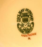 Zsolnay virág mintás áttört kaspó, kézzel festett, jelzett, apró hajszálrepedéssel, m:10 cm, d:9 cm