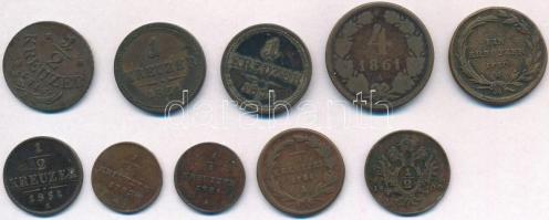 Ausztria 1780-1861. 10db-os vegyes osztrák rézkrajcár tétel, közte 1800A 1/2kr Cu, 1861A 4kr Cu T:vegyes Austria 1780-1861. 10pcs of various Austrian kreuzers, including 1800A 1/2 Kreuzer Cu, 1861A 4 Kreuzer Cu C:mixed