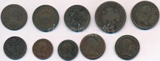 Ausztria 1780-1861. 10db-os vegyes osztrák rézkrajcár tétel, közte 1800A 1/2kr Cu, 1861A 4kr Cu T:ve...