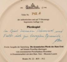 Rosenthal Lovas dísztányér, sorszámozott: 712A, matricás, jelzett, hibátlan, d:20cm