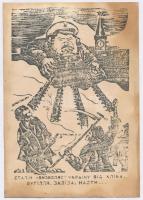 cca 1940 3 db sokszorosított ukrán karikatúra, foltosak, különböző méretben