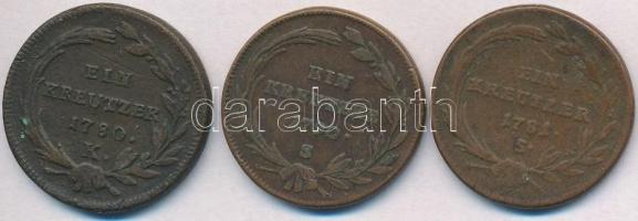 1780K 1kr Cu "Mária Terézia" + 1781S 1kr Cu + 1790S 1kr Cu "II. József" T:2-