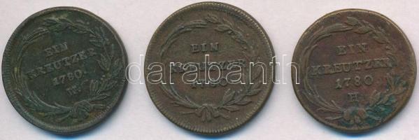 Ausztria 1780. 1kr Cu + 1780H 1kr Cu + 1780W 1kr Cu "Mária Terézia" T:2-
Austria 1780. 1 ...