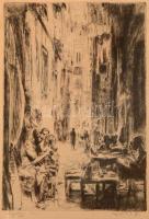 Aszódi Weil Erzsébet (1901-1976): Nápolyi utca. Rézkarc, papír, jelzett, üvegezett keretben, 32x22 cm