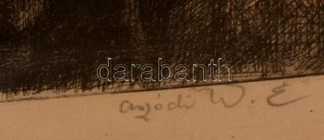 Aszódi Weil Erzsébet (1901-1976): Nápolyi utca. Rézkarc, papír, jelzett, üvegezett keretben, 32x22 c...