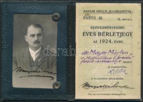 1924-1941 5 db. Magyar Királyi Államvasutak Kedvezményes Árú Éves Bérletjegy, 2. osztály, Dr. Máriaf...