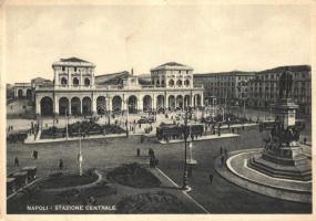 Naples, Napoli; Stazione centrale /central railway station, statue, tram (EB)