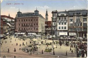 Zagreb, Jelacicev trg / square, market, Dr. Zica Hercog dentist, shop of S. Stanisic, Wiener Bankverein (EK)