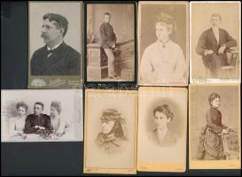 cca 1870-1900 Keményhátú műtermi fotók, különböző műtermekből(Klösz-Pest, Fink-Pozsony, Erdélyi-Budapest, stb.), 8 db, 10x6 cm