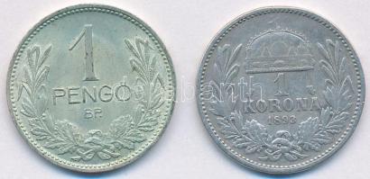 1893KB 1K Ag "Ferenc József" + 1939. 1P Ag T:2-,2