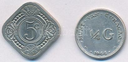Curacao 1943. 5c Cu-Ni + 1944D 1/4G Ag "Vilma" T:1-,2
Curacao 1943. 5 Cents Cu-Ni + 1944D...