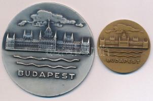 ~1970-1980. "Budapest" kétoldalas Br emlékérem, hátoldalon a város címere (40mm) + "Budapest" egyoldalas ezüstözött fém emlékérem (71mm) T:2 kis ph.