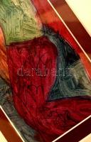 Cs. Németh Miklós (1934-2012): Ölelkezők. Olaj, papír, jelzett, üvegezett keretben, 25×7 cm