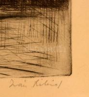 Iván Szilárd (1912-1988): Horgász a tavon, rézkarc, papír, jelzett, fa keretben, 36x44 cm, 16x23 cm