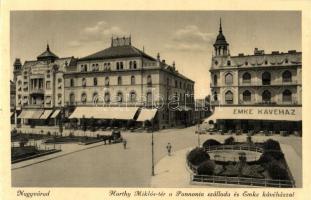 Nagyvárad, Oradea; Horthy Miklós tér, Pannónia Szálloda, Emke Kávéház, Neumann M. üzlete / square, hotel, café, shop