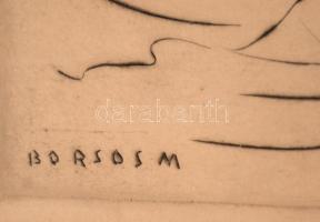 Borsos Miklós (1906-1990): Öreg halász. Rézkarc, papír, jelzett, üvegezett keretben, 19×33 cm