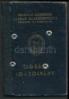 1949 Bp., Magyar Színészek Szabad Szakszervezete által kiállított fényképes tagsági igazolvány Somló Lia operaénekesnő részére kiállítva