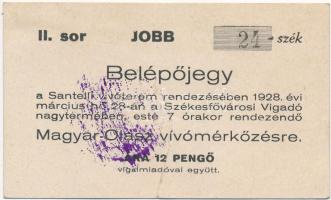 1928 Bp., Belépőjegy a magyar-olasz vívómérkőzésre