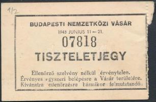 1943 Tiszteletjegy a Budapesti Nemzetközi Vásárra