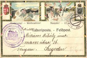 1916 Karácsony, Újév első világháborús tábori posta levelezőlap, Blanka Mill Wien / Christmas, New Year greetin card, WWI K. u. K. military field post