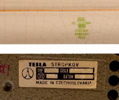 Tesla csehszlovák telefon Zsolnay testtel, jelzett, apró lepattanással, matricás, 22×13 cm, m:26 cm