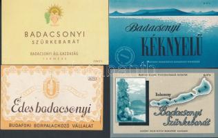 Badacsonyi boros címkék, 7 db(Badacsonyi Szürkebarát, Édes badacsonyi, Badacsonyi Kéknyelű, stb.)