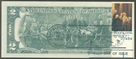 USA 1976. 2$ előlapon "First Day Issue 13.ápr.1976" + bélyeg, a bankjegyet ezen a napon bo...