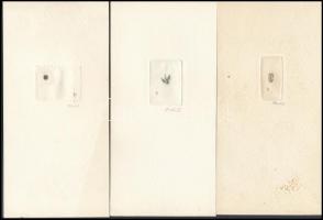 Dániel Viktor(1926-): Mini Ex libris, 11 db gyűjtőmappában. Rézkarc, papír, jelzett, 3x4 cm