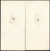 Dániel Viktor(1926-): Mini Ex libris, 11 db gyűjtőmappában. Rézkarc, papír, jelzett, 3x4 cm