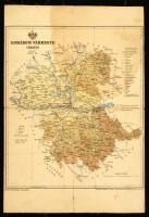 cca 1890 Komárom vármegye térképe, tervezte Gönczy Pál, kiadja Posner Károly Lajos és Fia térképészeti műintézete, vászontérkép, hajtott, 31x21 cm