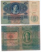 1912. 100K egy hamis és egy román felülbélyegzéssel + 1913. 20K + 1914. 50K + 1915. 10K (one fake ov...