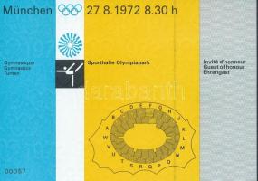 1972 München Olimpiai belépő gimnasztika, szép állapotban / 1972 Munich Olympic ticket for gymnastics in good condition, 10,5x15cm