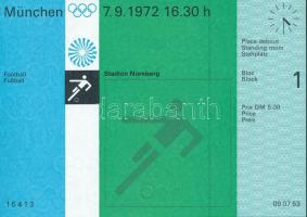 1972 München Olimpiai belépő foci. Szép állapotban / 1972 Munich Olympic ticket for football in good condition, 10,5x15cm