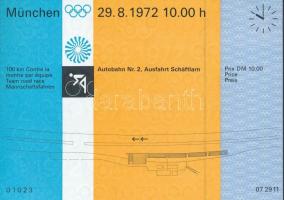 1972 München Olimpiai belépő bicikliverseny. Szép állapotban / 1972 Munich Olympic ticket for bike race in good condition, 10,5x15cm