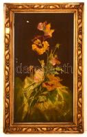 Olvashatatlan jelzéssel: Virágcsendélet. Olaj, vászon, sérült, antik hibás keretben, 54×29 cm