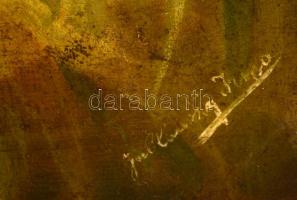 Olvashatatlan jelzéssel: Virágcsendélet. Olaj, vászon, sérült,  antik hibás keretben, 54×29 cm