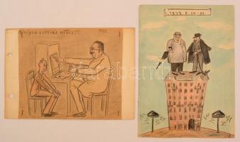 Jelzés nélkül: Humoros grafikák, 4 db. Vegyes technika, papír, 31x22 cm