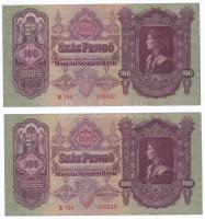 1930. 100P (4x) páronként sorszámkövetők, egyik pár "*E  036" T:I-