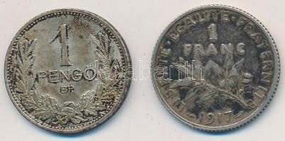 Vegyes: 1927. 1P Ag + Franciaország 1917. 1Fr Ag T:2 patina