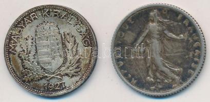 Vegyes: 1927. 1P Ag + Franciaország 1917. 1Fr Ag T:2 patina