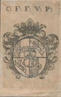 cca 1700-1800 Azonosítatlan családi címer, rézmetszet, papír, jelzés nélkül, 10×6,5 cm /  cca 1700-1800 Unidentified family coat-of-arms, copper etching, on paper, unsigned, 10×6,5 cm