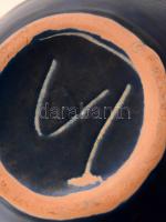 Kék mázas kerámia váza, jelzett, m: 18 cm