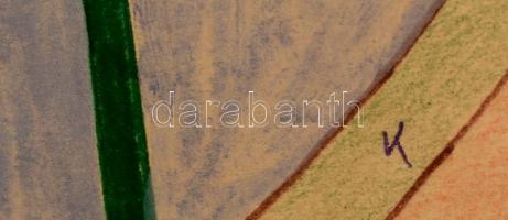 K jelzéssel: Sárga tornyú templom. Filc-színes ceruza, papír, 33×33 cm