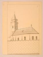 KK jelzéssel: Templom. Ceruza, papír, 37×24 cm