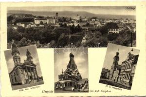 Ungvár, Uzhhorod; Látkép, görög katolikus, római katolikus, görögkeleti templomok / general view, churches (b)