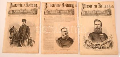 1870 Lipcse(Leipzig), Az Illustrirte Zeitung 4 db száma, rajtuk magyar címeres szignettával, sok kőnyomatos illusztrációval